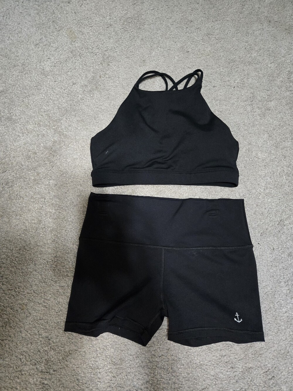 Anchor Active Wear, Black Strappy Sports Bra Short Set Adult Med.